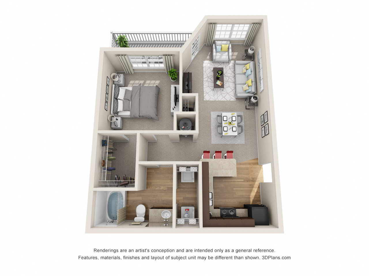 Floor plan for 1 bed, 1 bath, 793 sqft